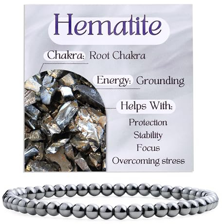 Bivei Hematita - Enraizamiento Pulsera de Cristal para Mujeres 4mm Cuentas Piedra Semipreciosa Natural Elástica Extensible Joyería Regalo Yoga