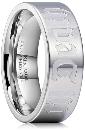 King Will Till Death Men Wedding Band in Steel Sliver, 8mm Sliver 316L Stainless Steel Wedding Band Ring for Men Women Polished Corrosion-Resistant Till Death Ring Comfort Fit Size 9