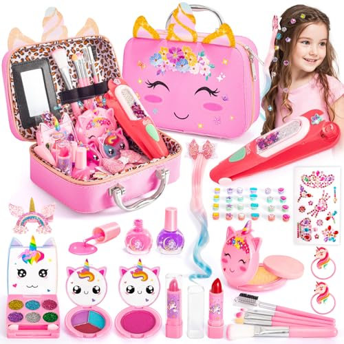 Hohosunlar Set di trucchi per bambini, lavabile, trucco, per capelli, per ragazze, con brillantini, clip, gioco di ruolo, regali di Natale, per bambini dai 3 ai 12 anni