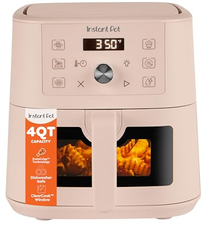 Instant Pot 4Qt VORTEX 6-in-1 Mini Air Fryer, Custom Program Options, Air Fry, Broil, Roast, Dehydrate, Bake, Reheat, Rosewater, 4 Quarts