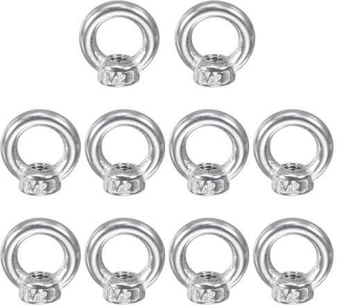 M METERXITY 10-Pack M3 Lifting Eye Nut, 304 Stainless Steel Metric Ring Shape Lifting Eye Threaded Nut Fastener for Hanging Lamp Chandelier/Swing [Silver Tone]