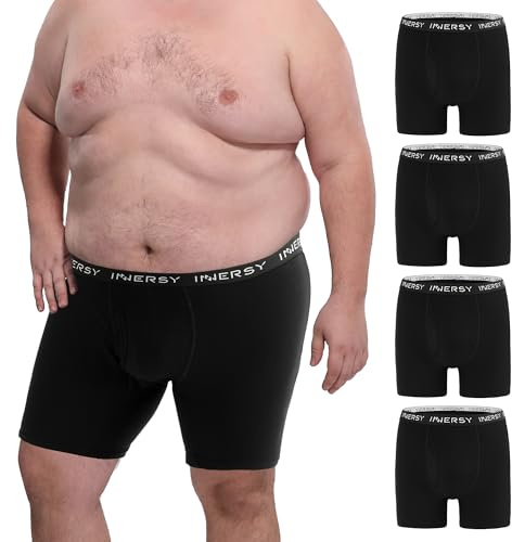 INNERSY Boxers for Men Plus Size Pants Underwear Cotton,6XL,4 Classic Black