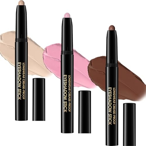3PCS Matte Eyeshadow Stick Set – Brown, Nude & Pink Creamy Eye Crayons for Natural Makeup, Smooth Blendable Texture, Long Lasting Waterproof Formula for Definition, Blending & Contouring