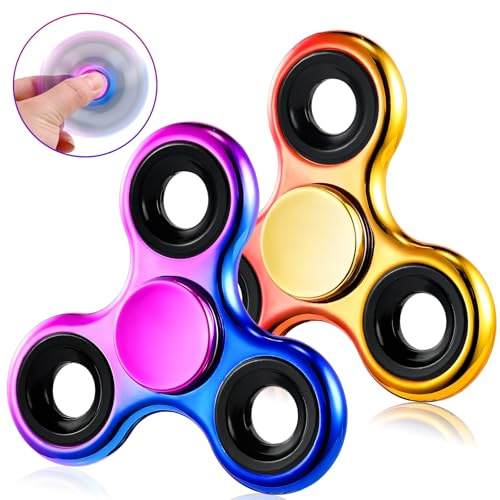 SCIONE 2 Fidget Spinner Sfumatura Viola-Blu & Rosso-Giallo - Giocattoli Sensoriali Silenziosi, Premi per la Classe, Regali Compleanno, Aiuto per ADHD e Ansia