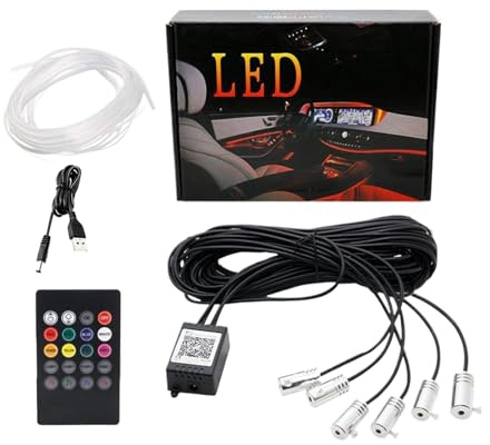 Generico Striscia In Fibra Ottica LED Per Luce Ambientale Per Auto - Controllo Remoto Per App Mobile, Illuminazione D'atmosfera A Sette Colori | Per Finiture Decorative Per Interni Di Veicoli, Strisc