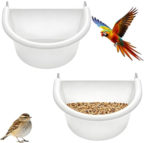 2 Pcs D-Shaped Plastic Bird Food Bowl with Hook, Bird Cage Feeder, Birds Feeding Dish, for Small Birds Canary Sparrow