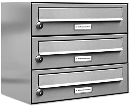 AL Briefkastensysteme 3er Briefkasten V2A Edelstahl rostfrei 3 Fach Briefkastenanlage Aufputz DIN A4 Postkasten modern