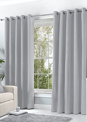 Hachette Thermal Blackout Curtains Eyelet Ring Top Including Pair of Tiebacks (Silver Grey, 90 X 90)