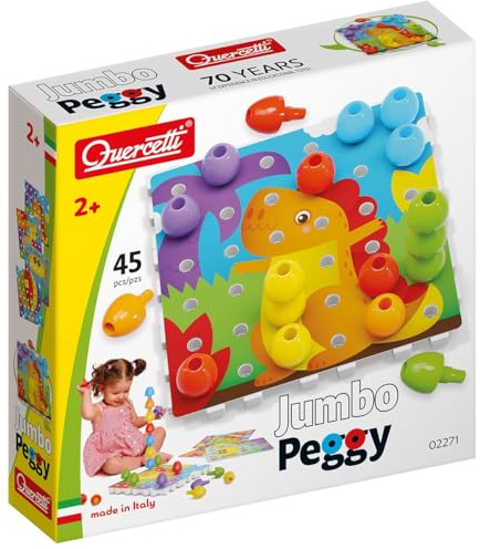 Quercetti Jumbo Peggy, 45 pcs, Jeux de Construction et Mosaique Enfant, Jouet Enfant 2 Ans +, Jouets d'Activité et de Développement Montessori, Motricité Fine, Made in Italy