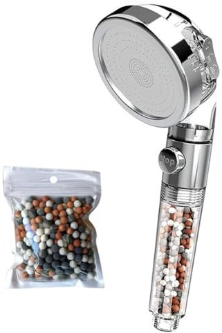 3 Mode Water Saving Shower Heads with Water Stop Button Only Extra Bag of Ionic Stones