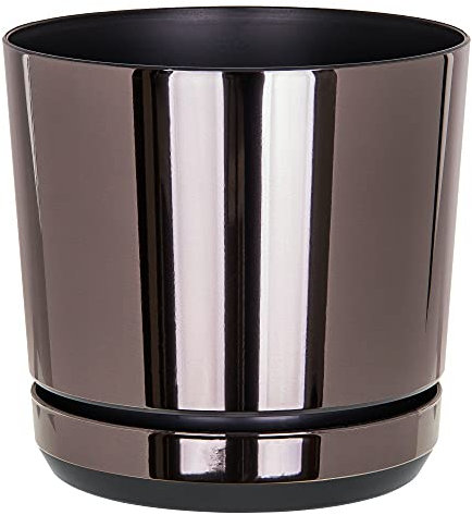 KORAD Black Mirror Indoor Plant Pots with Drainage System and Saucers, Round Modern Decorative Flowerpots for Houseplants, 6 Sizes, 25 Colours, Planter Pots for Indoor Gardening- (14 cm)