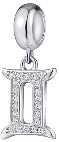 12 stjärntecken hänge berlocker med klar CZ, 925 sterling silver horoskoppärlor, passar europeiska födelsedagsarmband, gåvor för mamma/fru/pojkvänner, Sterlingsilver Kubisk zirkonia, Kubisk zirkonia