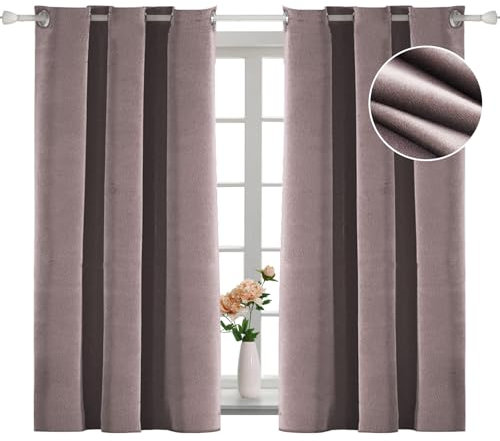 YSTELLAA Velours Rideau 100% Occultant 2 Pièce, 117×137cm, Thermique Isolant Anti Froid Et Chaleur, Rideaux Occultants Opaque, avec Oeillet, Anti Bruit, pour Salon Et Chambre, Rose