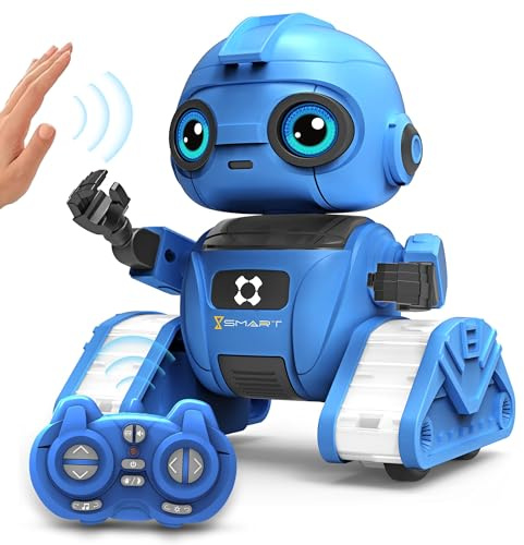 Dzxlin Robot Toys for Boys and Girls, Rechargeable Remote Control Robot with Auto-Demonstration, Light Projection, Dance Moves, Music, and Gesture Sensing –Toy Robot Gifts for 6+ Year Old Boys (Blue)