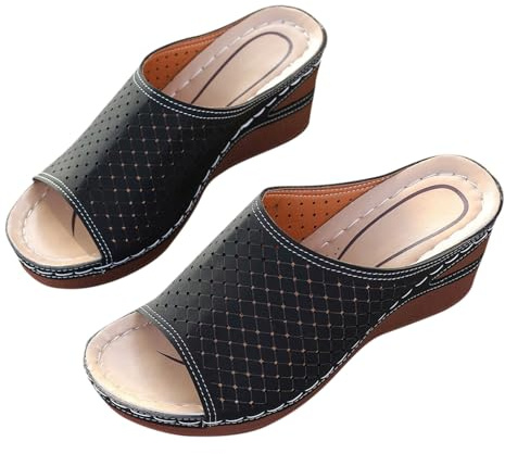 KUIH Orthopedic Sandals Women UK Clearance, Wedge Heel Walking Sandals with Arch Support Slip On Fish Mouth Shoes Open Toe Beach Sandals Sports Summer Sandals for Hiking, Outdoors & Trekking Size 3-8