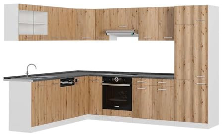 Vicco Hörnkök R-Line, Hantverks ek/Vit, 287 x 227 cm, AP Antracit, flexibelt utbyggbar med modulära element