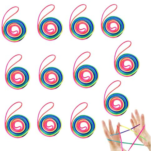 12 Stück Fingertwist, Fadenspiel,Fadenspiele,Gummitwist Schultüte,Kleine Geschenke Die Kleinigkeiten,Fingerspiele,Für Kinder,Fingerspiel aways,Twister Spiel für Kinder,Kindergeschenke Rainbow Rope