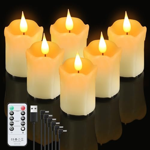Forever Speed Set di 6 candele a LED ricaricabili, in vera cera, realistiche, senza fiamma, con telecomando, candele LED tremolanti per Natale, matrimoni, campeggio, decorazioni per la casa
