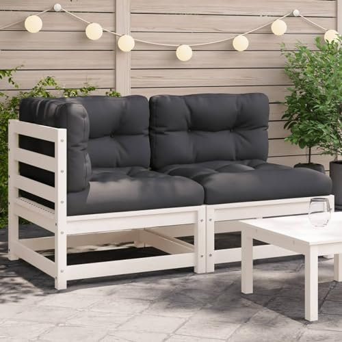 Brokky Gartensofa mit Kissen 2-Sitzer GartenmöBel Terrassensofa Outdoor Sofa Balkon Outdoor Couch Loungesofa Outdoor Weiß Massivholz Kiefer