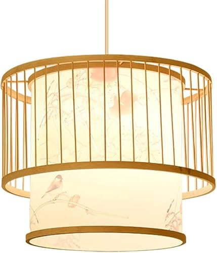 Generico Lampadario Fatto a Mano Lanterna in Pergamena Paralume Cesto di bambù Lampade a Sospensione Intrecciate a Mano Fai da Te Vimini Cavo E27 Lampade a Sospensione, lampadario da Pranzo