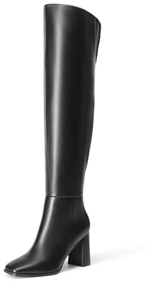 DREAM PAIRS Women's Tall Over the Knee Boots Thigh High Fall Block Chunky Heeled Knee High Long Boots with Fashion Square Toe and Side Zipper