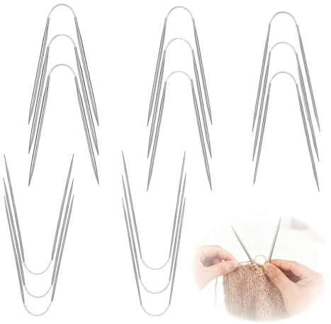 Jetstream 15 Piezas Agujas de Tejer Circulares, 23cm Acero Inoxidable Juego De Agujas, 2,0/2,5/3,0/ 3,5/4,0 mm Aguja Circular Corta para Gorros, para Ropa de Bebé, Suéteres, Bufandas, Calcetines