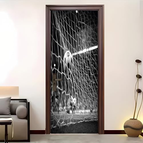 Autoadhesivo Pegatinas Para Puertas 77x200 cm Deportes FúTbol Campo De FúTbol Pegatinas Impermeables, Negro 3D Vinilos Pegatina para Puertas DecoracióN Del Hogar BañO u Oficina