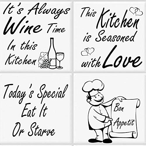 WaterShed Designs Kitchen Tile Transfer Humor Pack of 4 Fun Quotes Ceramic Tile Stickers Great Fun (option 3)