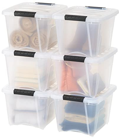 IRIS USA 19 QT Plastic Storage Box with Lid and Latches - 6 Pack - BPA-Free, See-Through Organizing Solution, Durable Nestable Stackable Containers, Secure Pull Handle - Clear