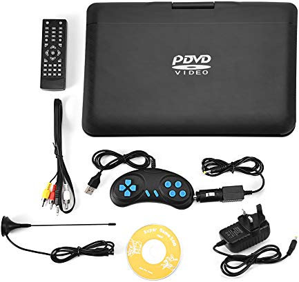 DVD Player, 13.9inch HD TV Portable DVD Player with LCD HD Swivel Screen FM Radio Built-in Rechargeable Battery Support SD card USB CD DVD