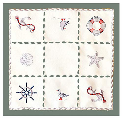 heimtexland ® Tischwäsche Nordsee Maritim Bestickt Blau Rot Esszimmer Tischdeko Typ737 Deckchen 30x30 cm