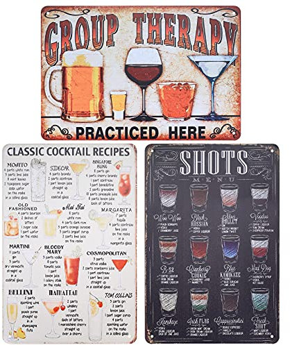 Aoyfuwell 3 Pcs Cocktail Bar Signs, Vintage Metal Tin Signs, Retro Plaque Poster Wall Art Signs Decoration Accessories for Outdoor Garden Home Bar Pub Restaurant