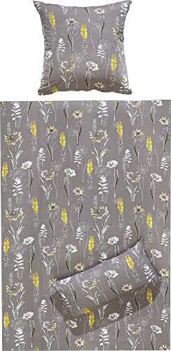 REDBEST Bettwäsche Single-Jersey grau-gelb-weiß Größe 1x 135x200 cm + 1x 40x80 cm