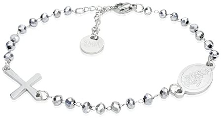 SAGA GIOIELLI® Bracciale Rosario Cristalli Argentati Acciaio Unisex