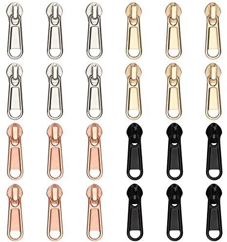 DOITEM 24Pcs Zipper Repair Kit Zip Replacement 5# Zipper Pull Rescue Kit for Clothing Jackets Purses Luggage Backpacks (4 Colors)