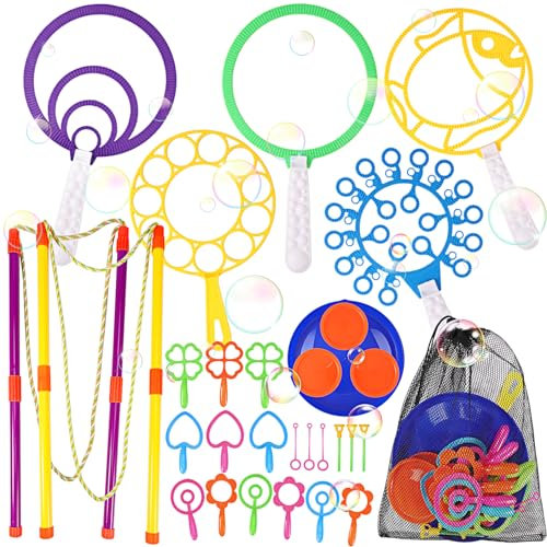 EOGRFW 30 Stück Seifenblasen Set für Kinder,Große Seifenblasenstäbe,Seifenblasen Blase Zauberstab Einstellen Seifenblasen,Riesenseifenblasen Set für Indoor und Outdoor Bubble Maker Spiele