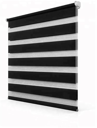 Ruby Deals Zebra Blinds Day and Night Roller Blind, Black, W174 x H210 cm | Dual Layer Fabric Window Blinds, Light Filtering, No Drill or Drill Fit Blinds Curtains for Windows and Doors