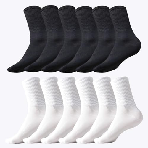 KEYRI 6 Paia Calze di Cotone, Calzini Atletici da Allenamento, Una Taglia per Uomo e Donna, Traspiranti e Confortevoli per Ciclismo, Corsa, Basket (3 Nero + 3 Bianco)