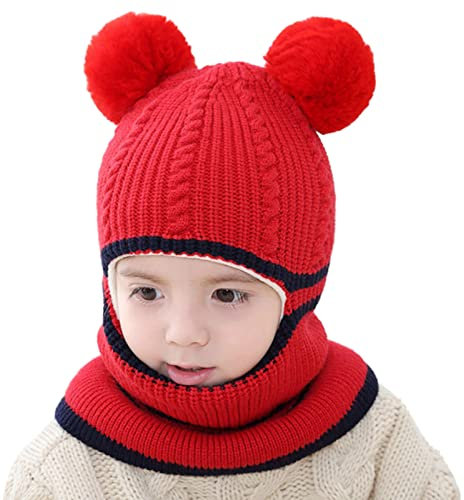 Kinder Mädchen Wintermütze Warm Niedlich Schlupfmütze Mit Bommel Beanie Mütze Beanie Mädchen Winter Mütze Mit Schal Mädchen Schlupfmütze Mädchen 2-6 Jahre