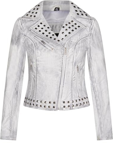 Infinity Leather Mujer Cuero Blanco Motero Chaqueta gótica con tachuelas
