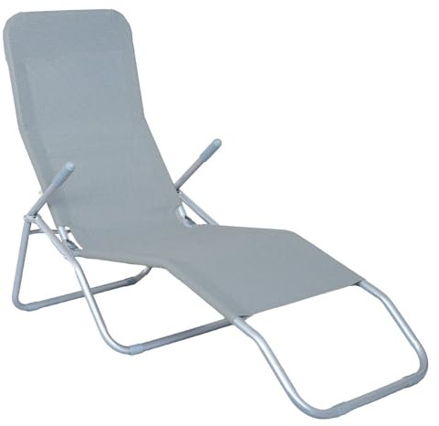 Tumbona basculante plegable de acero y textileno gris de 170x65x101 cm