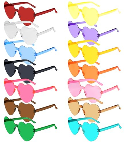 BOUBONI 14 Pack Lunettes de Soleil Multicolores en Forme de Coeur pour Femmes Lunettes de Coeur Sans Monture en Vrac Mardi Gras Lunettes de Soleil Couleur Bonbon pour la Fête