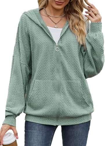 PANOZON Mujer Sudadera con Capucha Jersey Manga Larga Cremallera Hoodie con Bolsillo Deportes Outerwear Chaqueta Casual de Color sólido con Textura