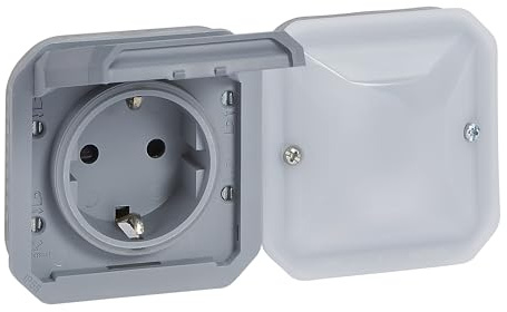 LEGRAND, Plexo New Connected Wet Room Socket, Smart Home, Surface-Mounted Socket, Schuko Standard, Home+Control App, IP44 - IK07 Dust and Dirt Resistant, 16 A, 3680 W, Colour: Grey, 069877L