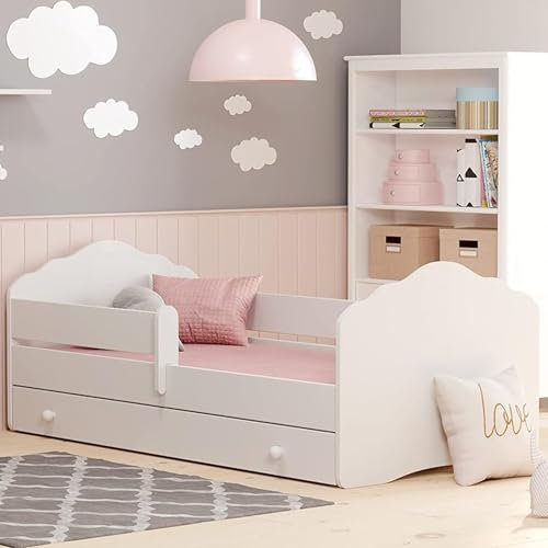 Kids Collective Kinderbett 80x160cm mit Matratze Schublade Lattenrost Abnehmbarer Rausfallschutz Bett für Kinder komplett Rausfallschutz Kinderbett Jugendbett Einzelbett weiß von 3 bis 10 Lebensjahr