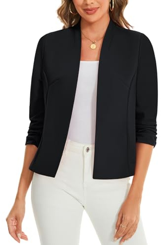 LADI TREND 3/4 Sleeve Front Lined Open Front Cardigans Blazers for Womens UK Suits & Blazer Smart Jackets for Graduation Ceremony Christening (Black M)