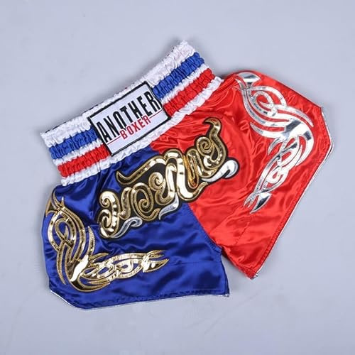 Anotherboxer, pantaloncini da boxe unisex per muay thai, MMA, kickboxing, combattimento, traspiranti, XL blu e rosso