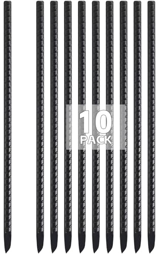 FASTDEPLE Piquetas de tierra estables de 40 cm, anclaje al suelo recto con gancho en J, estacas de acero galvanizado negro, para tienda de campaña, camping y jardín
