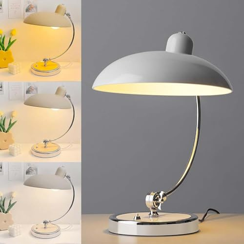AoLa E27 Vintage Tischlampe mit Schalter und Stecker Verstellbarem Tischleuchte lnnen mit Kabel Retro Nachttischlampe 3 Farbtemperaturen 3000K/4500K/6000K Leselampe für Schlafzimmer Wohnzimmer,Weiß