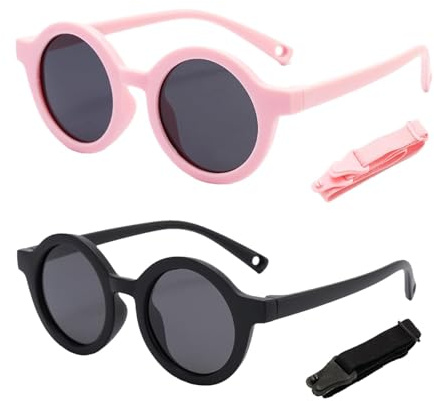 GegXcn Flexible Polarized Baby Sunglass with Strap Adjustable, UV 400 Protection, Lightweight Comfort for Boys Girls Outdoor Sports, Beach, Travel (2pcs) ﻿ ﻿ ﻿